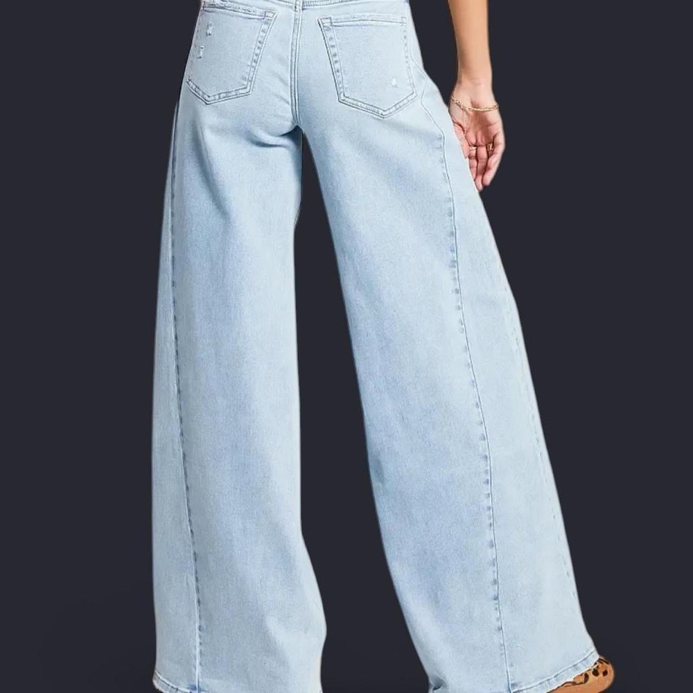 Vervet Light Blue Wide-Leg Super Flare Palazzo Jeans Side Seams